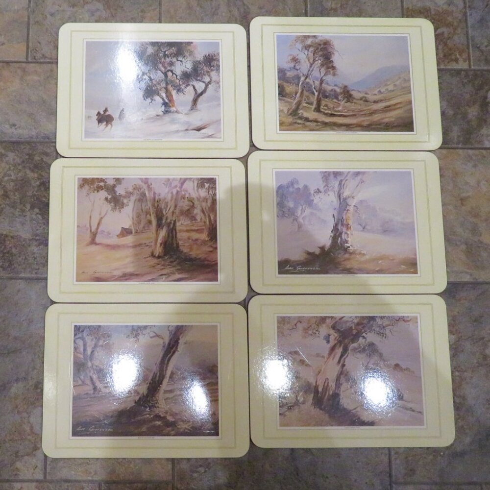 Set 6 Cork Back Tablemats Australian Landscapes Vintage (K714)